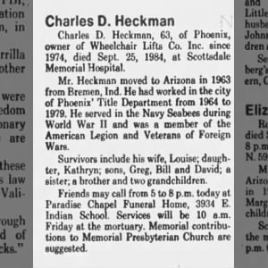 Obituary for Charles D. Heckman