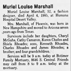 Obituary for Muriel Louise Marshall