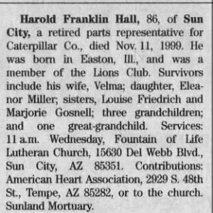 Obituary for Harold Franklin Hall