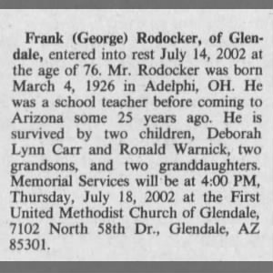 Obituary for Frank Rodocker