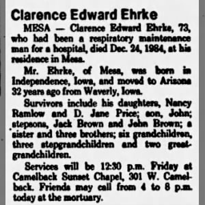 Clarence Edward Ehrke Obituary